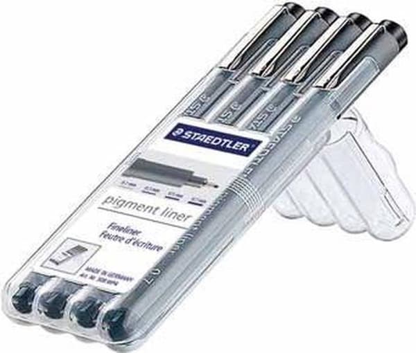 Staedtler Fineliner 308 WP4 - 4 stk/pakke - Sort - 0,1 mm, 0,3 mm, 0,5 mm, 0,7 mm
