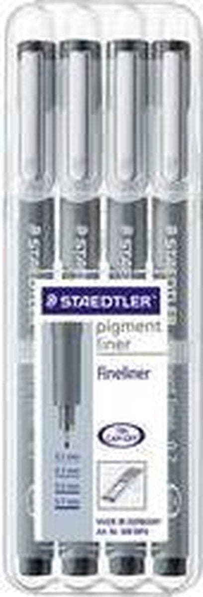 Staedtler Fineliner 308 WP4 - 4 stk/pakke - Sort - 0,1 mm, 0,3 mm, 0,5 mm, 0,7 mm