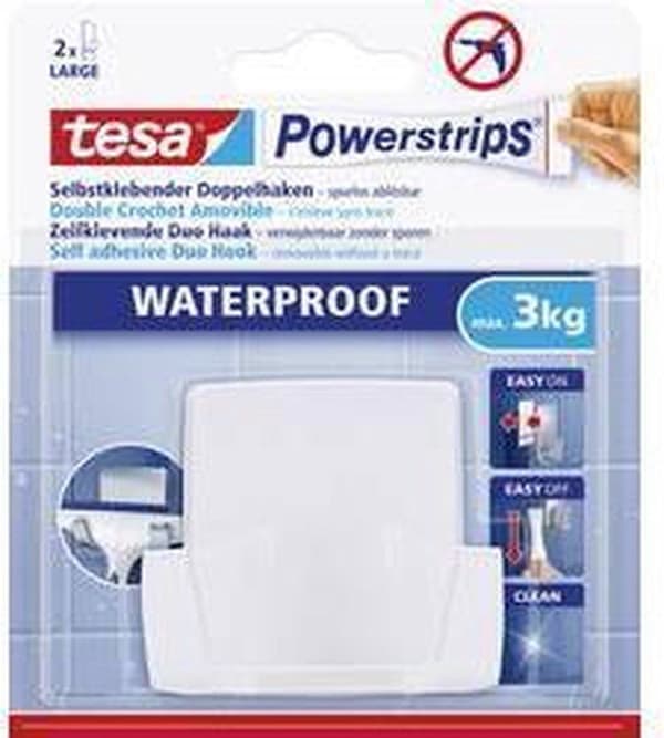 1x Tesa Powerstrips duokoukut vedenpitävät - Tee-se-itse-tarvikkeet - Kotitalous - Irrotettavat koukut - Kiinnitä koukkuihin