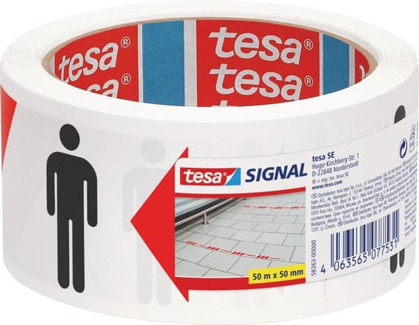 Tesa signalklæbende tape hvid/rød min. 1,5 m 50 mx 50 mm