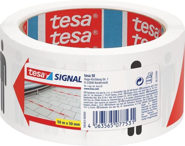 Tesa signalklæbende tape hvid/rød min. 1,5 m 50 mx 50 mm