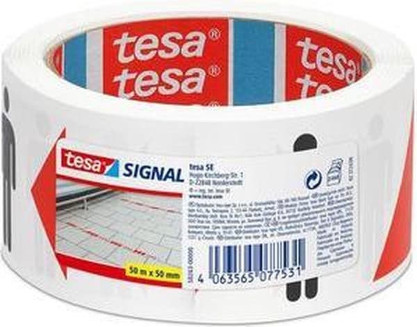 Tesa signalklæbende tape hvid/rød min. 1,5 m 50 mx 50 mm