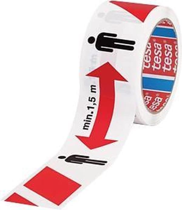 Tesa signalklæbende tape hvid/rød min. 1,5 m 50 mx 50 mm