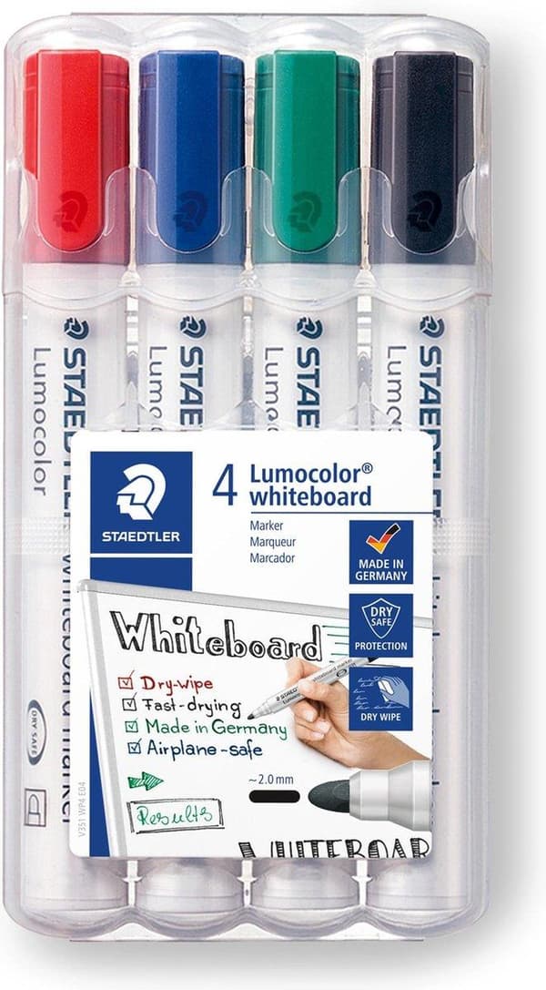 Lumocolor whiteboard tusch rund spids - æske 4 stk