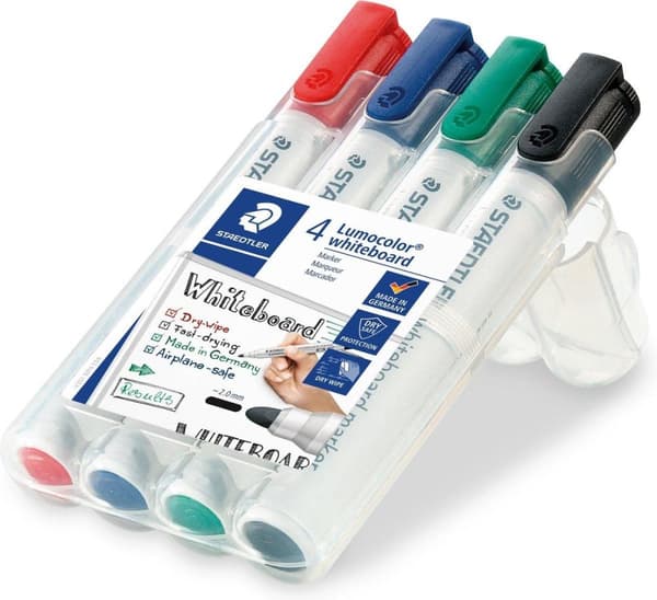 Lumocolor whiteboard tusch rund spids - æske 4 stk