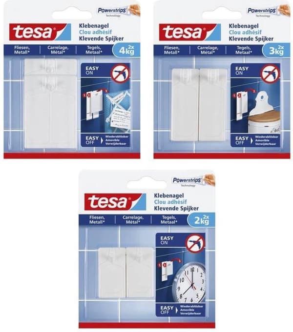tesa® selvklæbende søm til fliser og metal 2 kg, 2 stk
