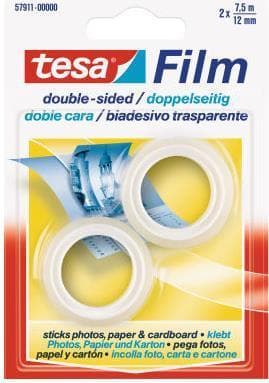 tesafilm kaksipuolinen 2 kpl pakkauksessa - kaksipuolinen liimakalvo valokuville, paperille ja kevyelle pahville - läpinäkyvä - 12 mm leveä, 2 x 7,5 m