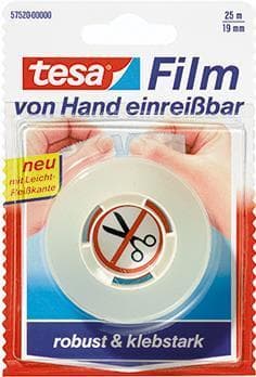 Tesa-film, rivbar för hand, 25m x 19mm, 1 rulle i blister