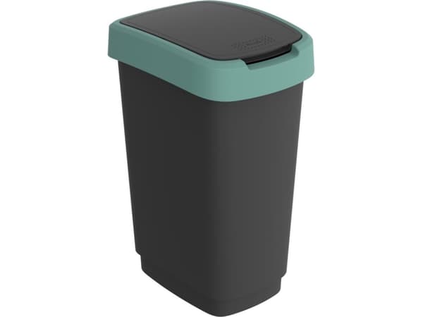 Affaldsspand, Rotho Twist, sort, plast, 25 l, sort låg med grøn kant