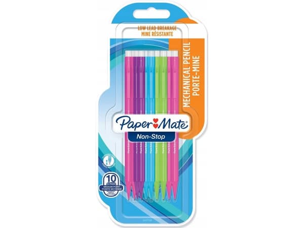 Papermate Non-Stop, Blå, Grön, Rosa, Lila, Plast, Svart, HB, 0,7 mm, Rund