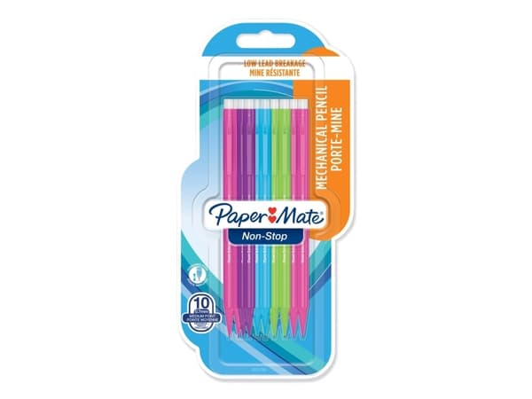 Papermate Non-Stop, Blå, Grön, Rosa, Lila, Plast, Svart, HB, 0,7 mm, Rund