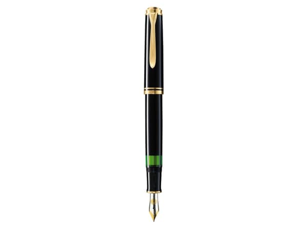 Pelikan M600, Sort, Gull, Innebygd påfyllingssystem, Diamant, Harpiks, Gull, Kursiv pennesplitt, Gull/rhodium