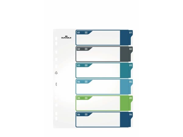 Durable 679427, Blank faneindeks, Polypropylen (PP), Flerfarget, Portrett, A4+, 0.27 mm
