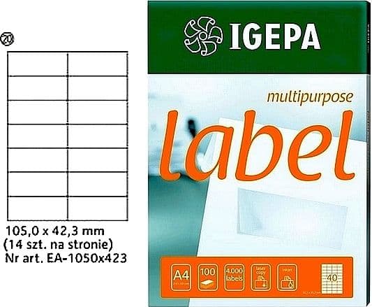 Igepa ETIKETTER A4 IGEPA 105 X 42,3 MM hvit (100)