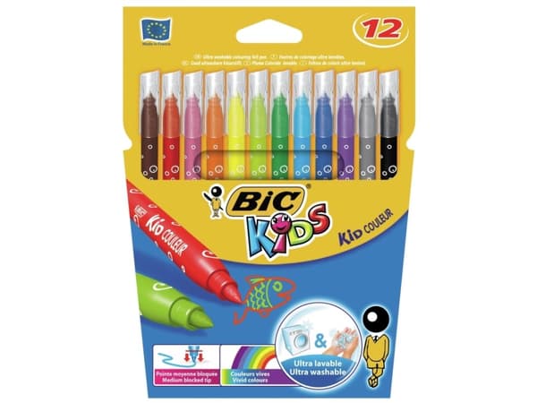 BIC KiDS KID COULEUR - Markør - ikke-permanent - assorterte farger - vannbasert blekk - 0.8 mm - medium (en pakke 12)