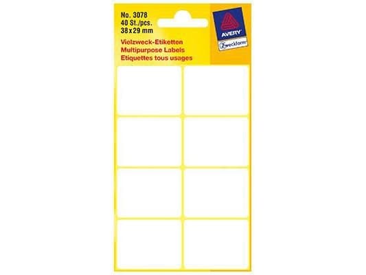 Avery 3078, Vit, Rundad rektangel, 38 x 29 mm, papper, 40 styck, 8 styck