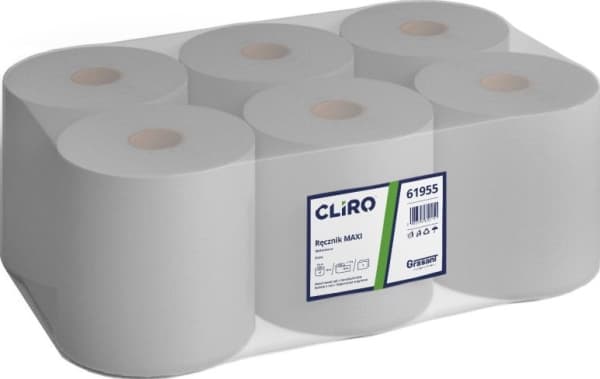 Cliro Cliro Maxi - Tørkepapir i maxirull, resirkulert papir, 6 ruller, 150 m - Grå