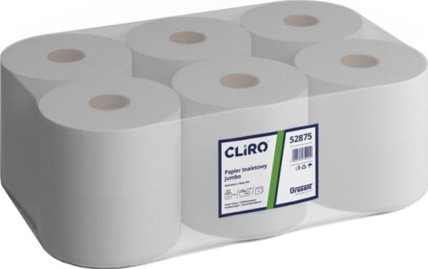 Cliro Cliro - Toalettpapir i stor rull, 2-lags, avfallspapir, 135 m, 12 ruller - 75% hvit