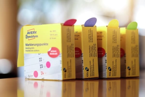 Avery 3856, gul, rund, permanent, universell, papper, 1,9 cm