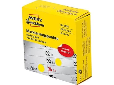 Avery 3856, gul, rund, permanent, universell, papper, 1,9 cm