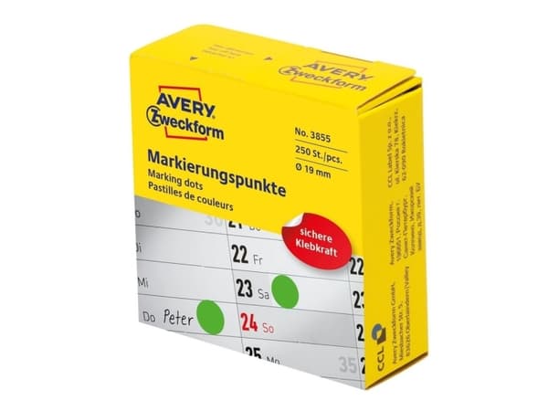 Avery 3855, Grön, Rund, Permanent, Universal, papper, 1,9 cm