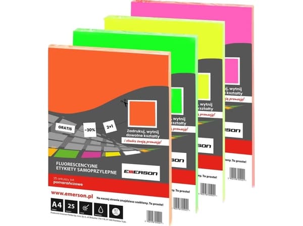 Emerson EMERSON ETIKETTER A4 FLUORESSENT ROSA 25 ARK