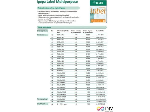 Mondi LABELS A4 IGEPA 70,0 X 41,0 MM valkoinen (100)