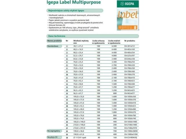 Igepa itseliimautuva tarra 70x35mm (100 kpl) CONTILABEL EA-700X350