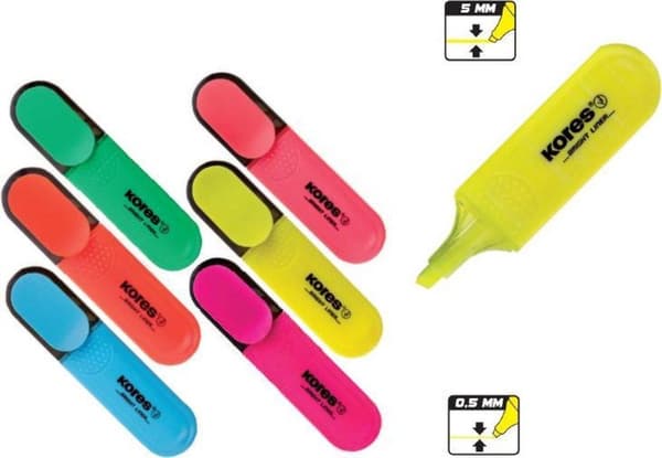 Tekstmarkør Kores Bright Liner mejselspids 0,5 - 5 mm, sæt med 6 stk.