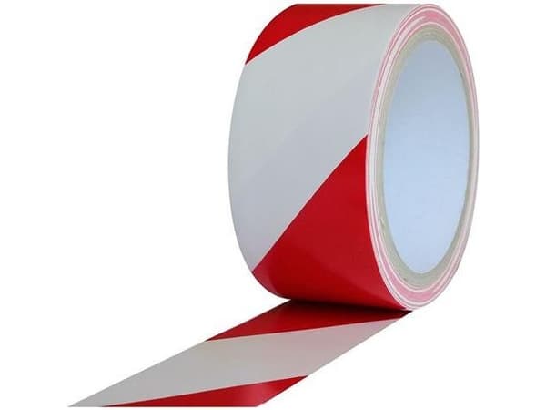 HERMES självhäftande varningstejp vit - röd 50mm x 33m (02178 - 02178)