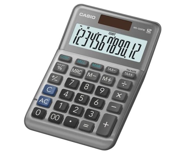 Casio MS-120FM, Työpöytä, Perus, 12 lukua, Akku/Aurinko, Musta