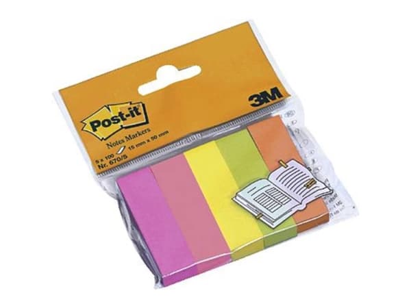 Post-it Post-It 670-5 15 mm x 50 mm Neongul, Neonpink, Neongrøn, Neon-orange, Neonviolet 500 Blad