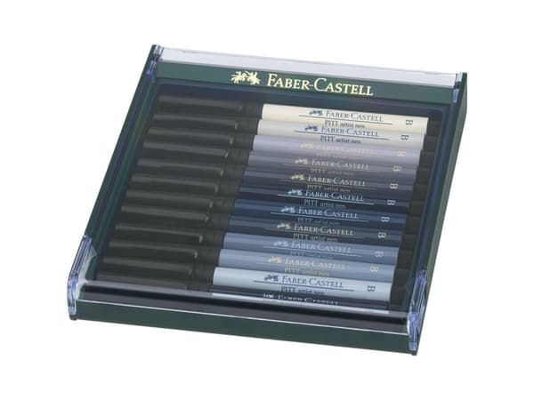 Faber-Castell PITT Artist Pen B - Penselpenna - permanent - gråa färger av olika slag - india bläck (paket om 12)