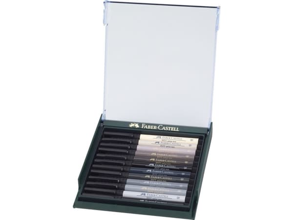 Faber-Castell PITT Artist Pen B - Penselpenna - permanent - gråa färger av olika slag - india bläck (paket om 12)
