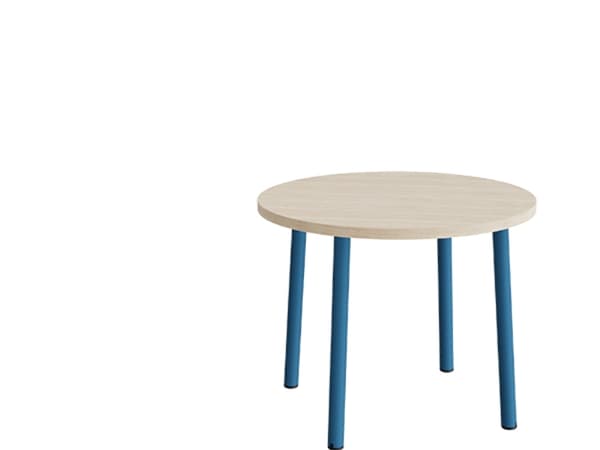 Bord Add 590, Ø900 mm, höjd 720 mm, ljudabsorberande vitpigmenterad eklaminat på röd ram