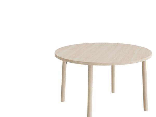 Bord Add Wood 590, Ø 900 mm, højde 720 mm, hvidpigmenteret eg laminat på massivt træben