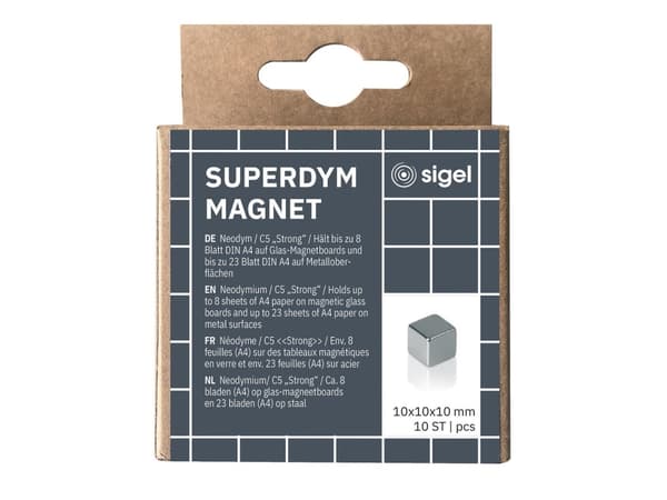 Sigel BA193. Magneetin tyyppi: Neodyymi, Tuotteen väri: Hopea, Pintatyyppi: Matta. leveys: 10 mm, syvyys: 10 mm, korkeus: 10 mm. määrä pakkausta koht
