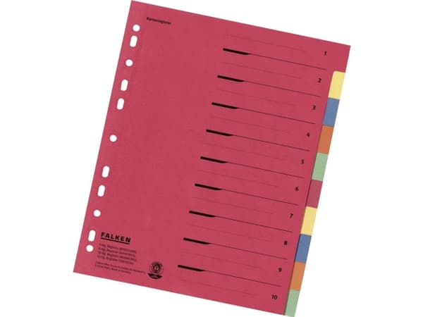 Falken Register 80086390 A4 , Ylileveä tyhjä pahvi Monivärinen 10 rekisteriarkkia yrityksen painatuksella 80086390