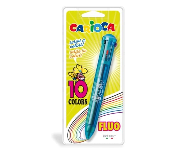 Carioca 10 Colors, Multi, Blå, Transparent, Clip-on retractable ballpoint pen, Italien, 1 styck, Blåsa