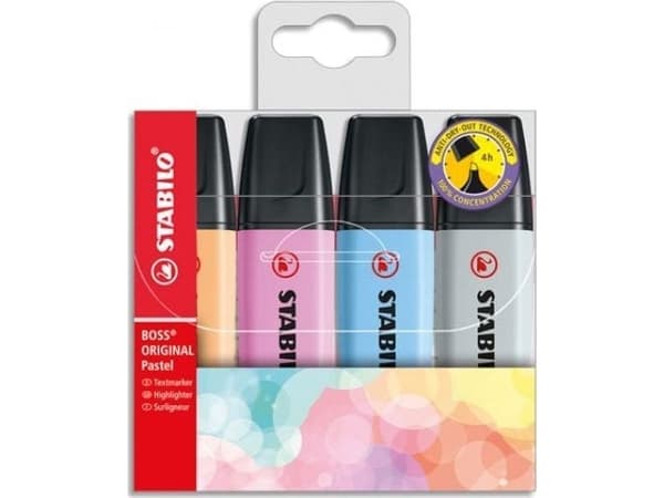 STABILO Boss Original Pastel, 4 styck, Multifärg, Mejselspets, Multifärg, Plast, Rektangel