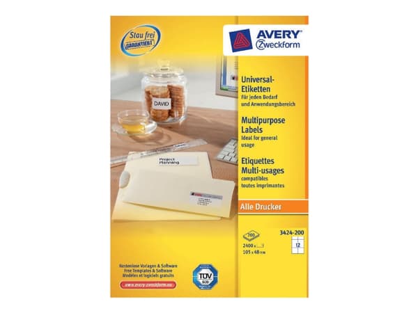 Avery Zweckform 3424 - Hvit - 48 x 105 mm 2400 etikett(er) (200 ark x 12) etiketter