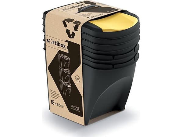 Prosperplast återvinningsbehållare 3 x 25L svart (CEN-80961)