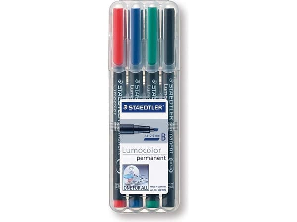 Staedtler 314 WP4, Musta, Sininen, Vihreä, Punainen, Läpinäkyvä, Polypropeeni (PP), 2,5 mm, 1 kpl