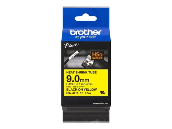 Brother HSe-621E - Svart på gult - Rull (0,9 cm x 1,5 m) 1 kassett(er) hengeboks - varmekrympetape - for P-Touch PT-D800, PT-E300, PT-E310, PT-E550,
