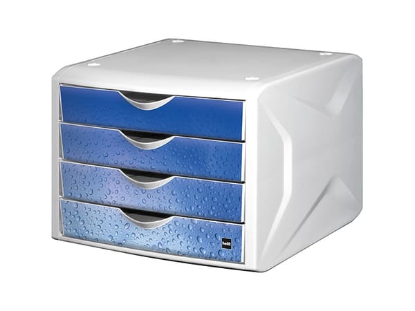 Helit H6129634, 4 lådor, Plast, Blå, Vit, 1 styck, 262 mm, 330 mm