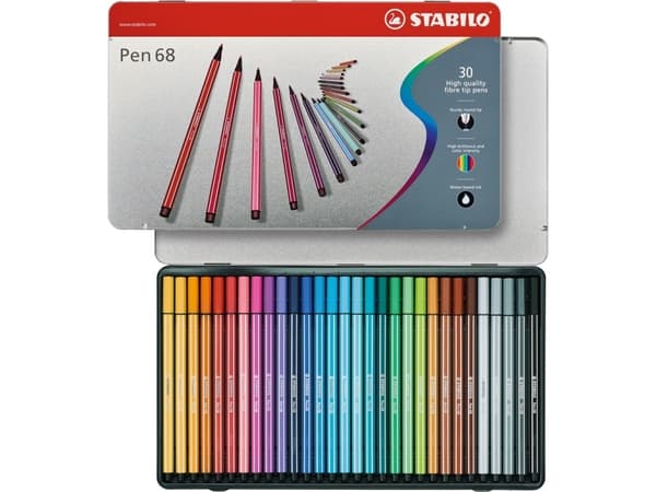 STABILO Pen 68, 30 farger, Flerfarget, Projektil spiss, 1 mm, Flerfarget, Sekskantet