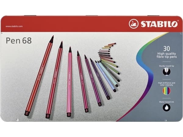 STABILO Pen 68, 30 farger, Flerfarget, Projektil spiss, 1 mm, Flerfarget, Sekskantet