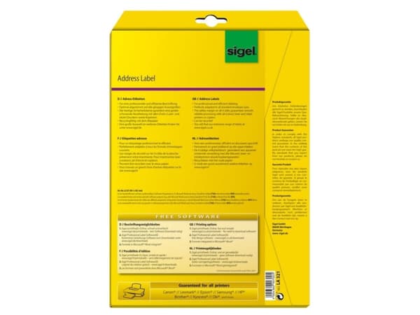Sigel LA321, Ikke-klebende etikett, Hvit, Universell, Avrundet rektangel, A4, 99.1 x 38.1 mm