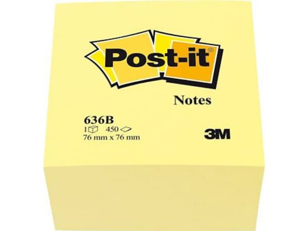 Post-it® Notes kubusblok Canary Yellow, gul, 76 mm x 76 mm, 450 ark