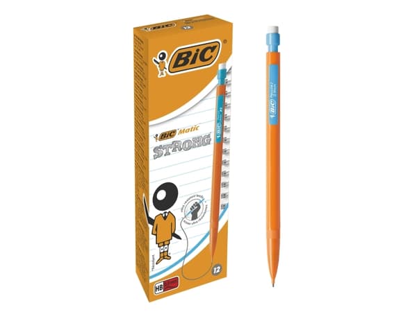 BIC Matic Strong - Mekanisk blyant - super højpolymer - HB - 0,9 mm - stor - med viskelæder - pakke med 12 kpl